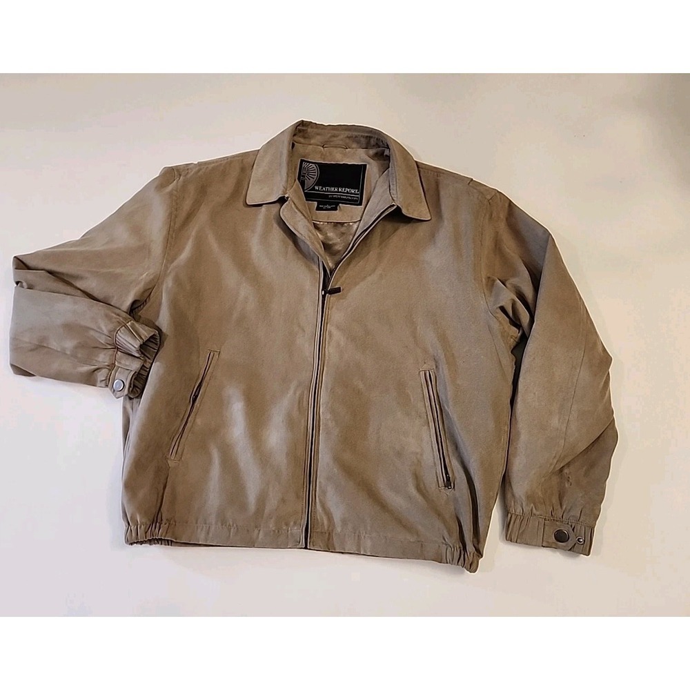 WeatherReport by Weatherproof Mens Faux Suede Full Zip Jacket  L Light Brown Tan